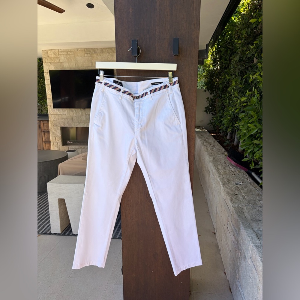 Mason's White Chinos with Navy and Red Striped Waistband